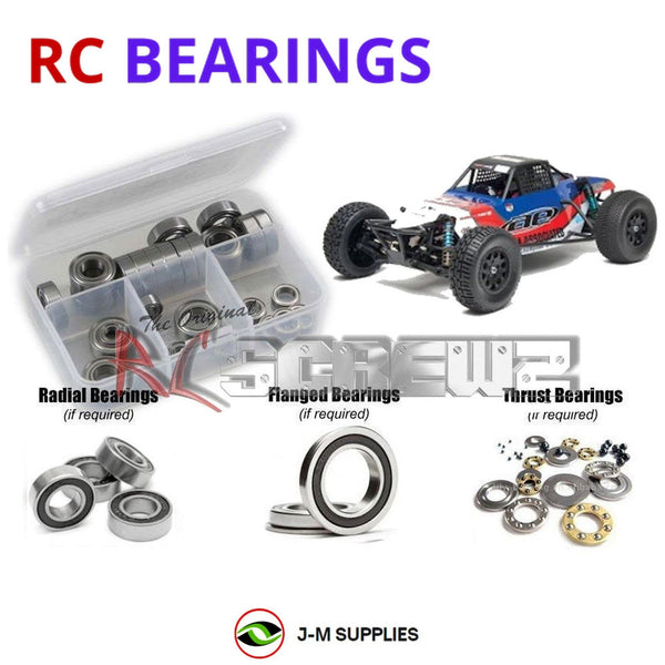 Representative image of an RCScrewZ rubber-sealed bearing kit for Team Associated SC10B RS RTR 1/10 2WD Buggy (9050); exact bearing sizes and quantities vary by RC model.
