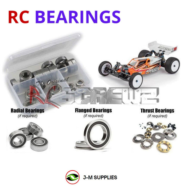 Representative image of an RCScrewZ rubber-sealed bearing kit for Team Associated RC10B6 1/10 2WD Buggy (90011); exact bearing sizes and quantities vary by RC model.