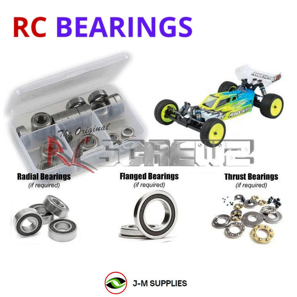 Representative image of an RCScrewZ rubber-sealed bearing kit for Team Associated RC10B6D 1/10 2WD Dirt Buggy (90012); exact bearing sizes and quantities vary by RC model.