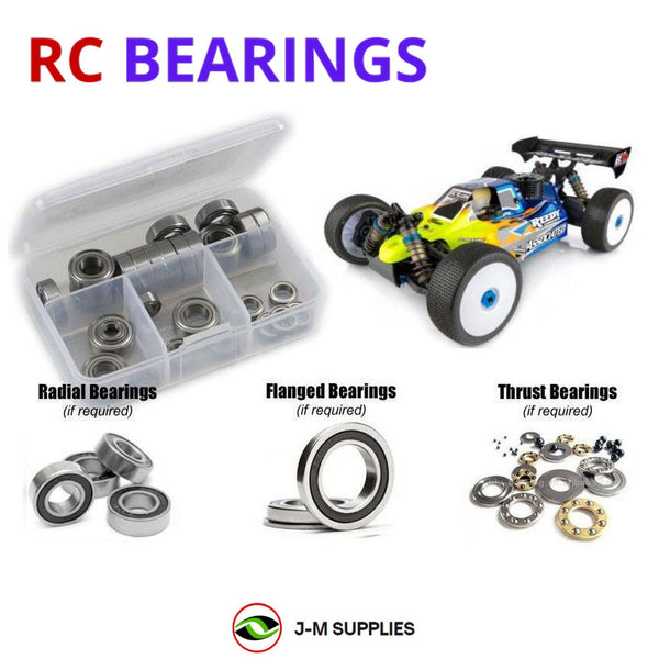 Representative image of an RCScrewZ rubber-sealed bearing kit for Team Associated RC8B3.1 1/8 Nitro 4WD Buggy (80935); exact bearing sizes and quantities vary by RC model.