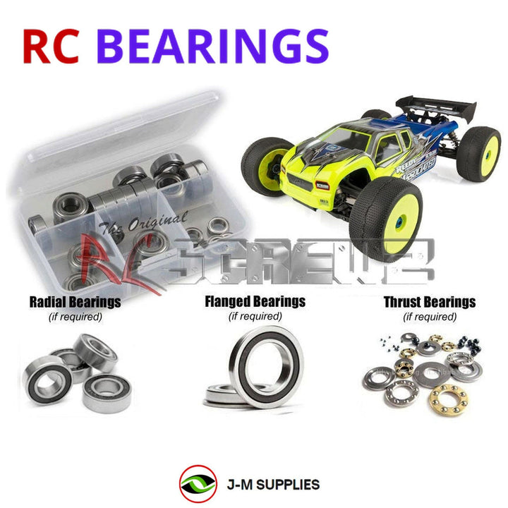 Representative image of an RCScrewZ rubber-sealed bearing kit for Team Associated RC8T3.1 1/8 Nitro 4WD Truggy (80937); exact bearing sizes and quantities vary by RC model.