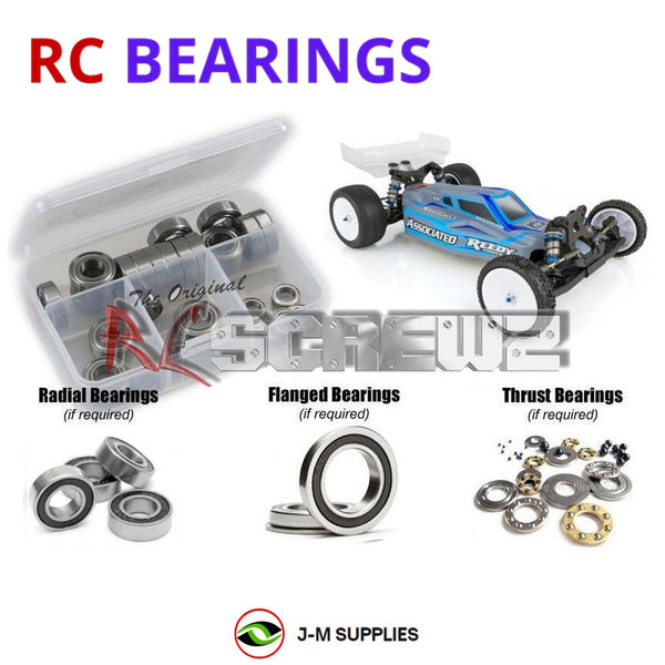 Representative image of an RCScrewZ rubber-sealed bearing kit for Team Associated RC10B6.1 1/10 Electric 2WD Buggy (90020); exact bearing sizes and quantities vary by RC model.