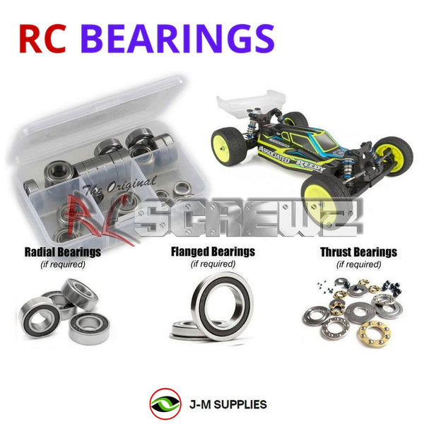 Representative image of an RCScrewZ rubber-sealed bearing kit for Team Associated RC10B6.1D 1/10 Electric 2WD Buggy (90021); exact bearing sizes and quantities vary by RC model.