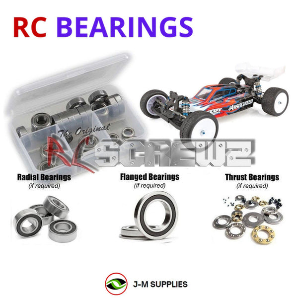 Representative image of an RCScrewZ rubber-sealed bearing kit for Team Associated RC10B6.1 FL 1/10 Electric 2WD Buggy (90022); exact bearing sizes and quantities vary by RC model.