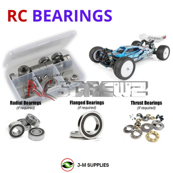Representative image of an RCScrewZ rubber-sealed bearing kit for Team Associated RC10B74 1/10 Electric 4WD Buggy (90026); exact bearing sizes and quantities vary by RC model.