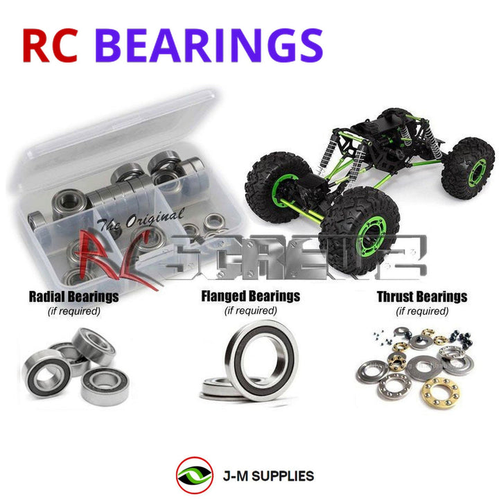 Representative image of an RCScrewZ rubber-sealed bearing kit for Axial AX10 Scorpion RTC 1/10 Electric 4WD Crawler (90011); exact bearing sizes and quantities vary by RC model.