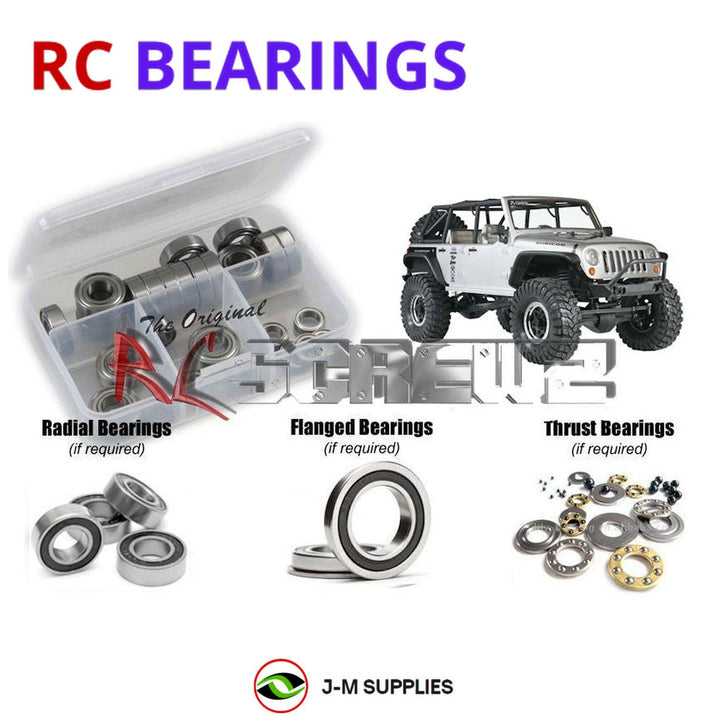 Representative image of an RCScrewZ rubber-sealed bearing kit for Axial SCX10 Rubicon RTR 1/10 Electric 4WD Crawler (90028); exact bearing sizes and quantities vary by RC model.