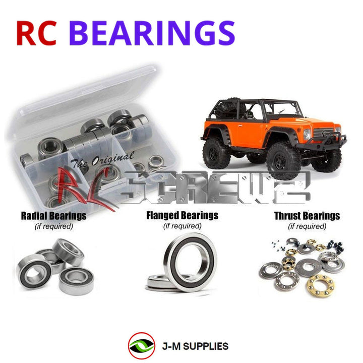Representative image of an RCScrewZ rubber-sealed bearing kit for Axial SCX10 Dingo 1/10 Electric 4WD Crawler (90021); exact bearing sizes and quantities vary by RC model.
