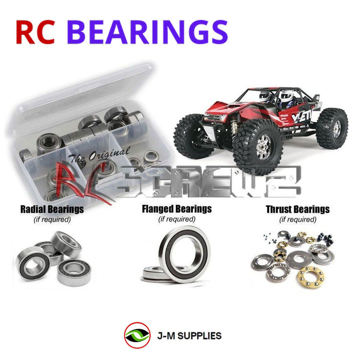 Representative image of an RCScrewZ rubber-sealed bearing kit for Axial Yeti XL 1/8 Electric 4WD Monster Buggy (90032, 90038); exact bearing sizes and quantities vary by RC model.