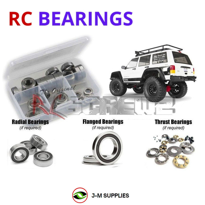 Representative image of an RCScrewZ rubber-sealed bearing kit for Axial SCX10 II Cherokee 1/10 Electric 4WD Crawler (90046); exact bearing sizes and quantities vary by RC model.