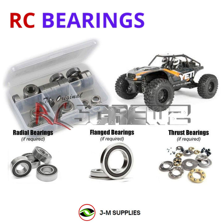 Representative image of an RCScrewZ rubber-sealed bearing kit for Axial Yeti Jr 1/18 Electric 4WD Rock Racer (90054); exact bearing sizes and quantities vary by RC model.