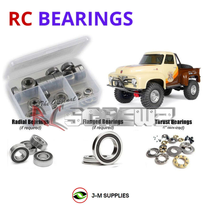 Representative image of an RCScrewZ rubber-sealed bearing kit for Axial SCX10 II Ford F-100 1/10 Electric 4WD (AXI03001); exact bearing sizes and quantities vary by RC model.
