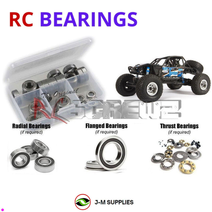 Representative image of an RCScrewZ rubber-sealed bearing kit for Axial RR10 Bomber 2.0 1/10 Electric 4WD Rock Racer (AXI03016T1); exact bearing sizes and quantities vary by RC model.