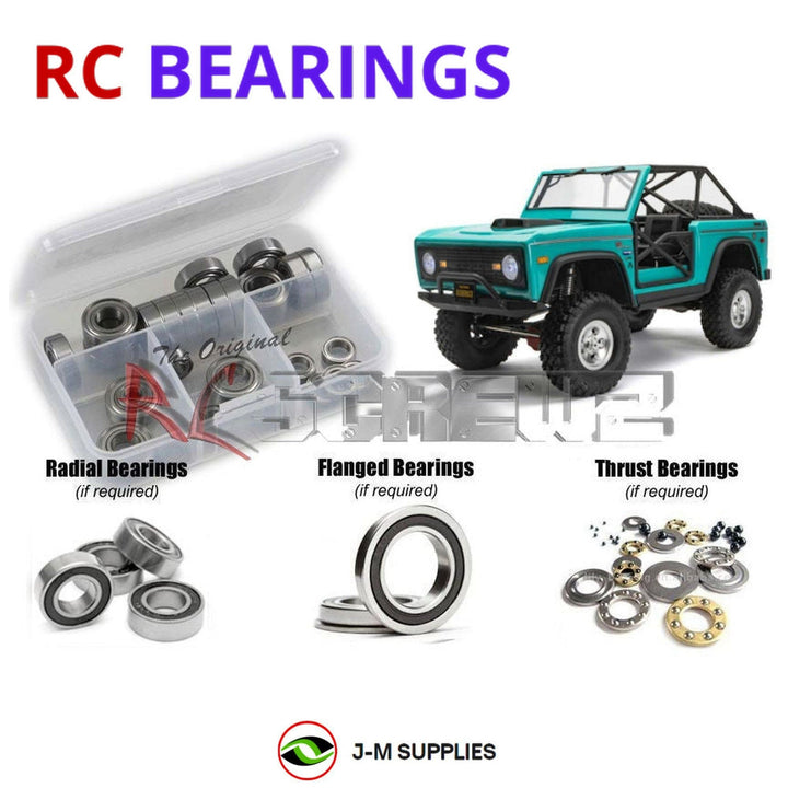 Representative image of an RCScrewZ rubber-sealed bearing kit for Axial SCX10 III Early Ford Bronco 1/10 4WD Crawler (AXI03014T1); exact bearing sizes and quantities vary by RC model.