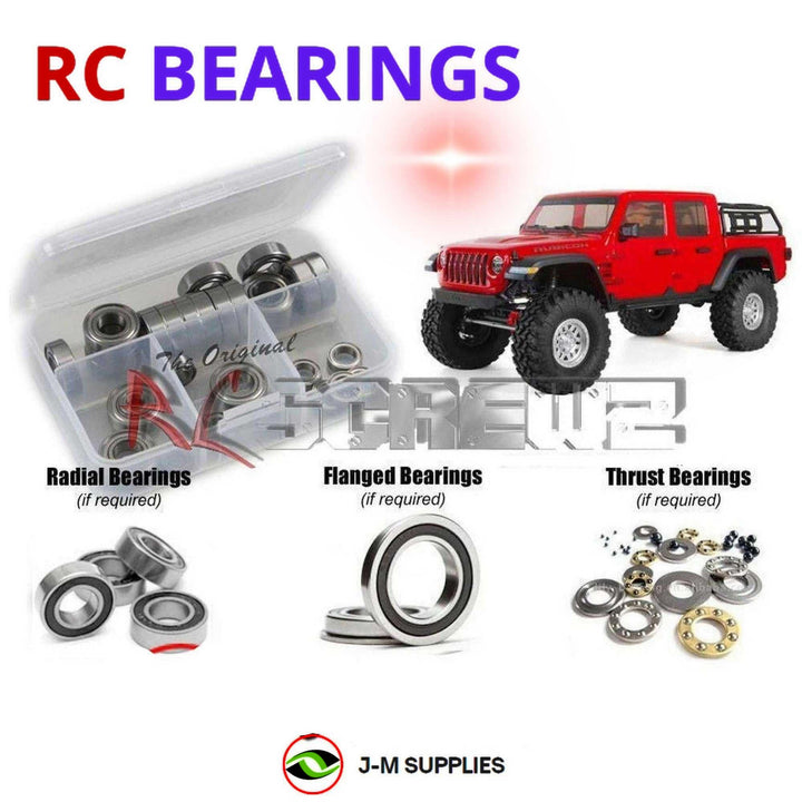Representative image of an RCScrewZ rubber-sealed bearing kit for Axial SCX10 III Jeep JT Gladiator 1/10 4WD (AXI03006); exact bearing sizes and quantities vary by RC model.