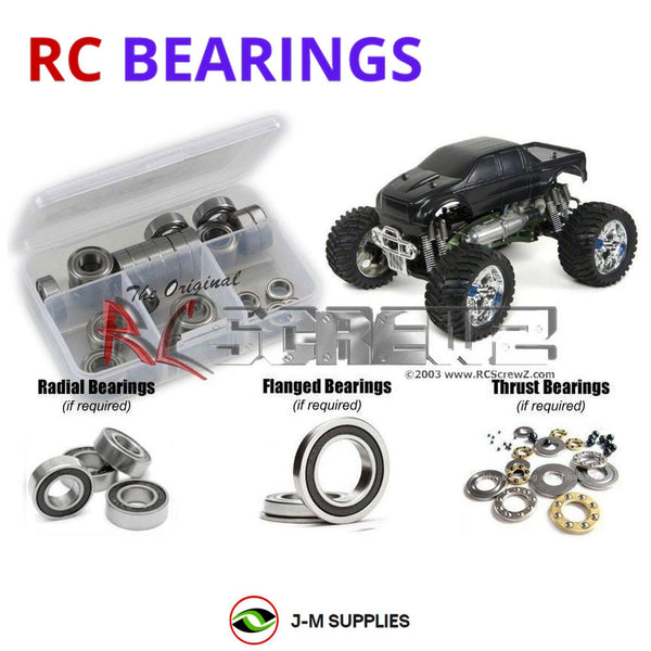 Representative image of an RCScrewZ rubber-sealed bearing kit for CEN Racing Colossus Nitro; exact bearing sizes and quantities vary by RC model.