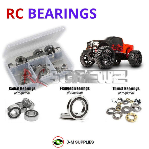 Representative image of an RCScrewZ rubber-sealed bearing kit for CEN Racing Colossus XT 1/7th; exact bearing sizes and quantities vary by RC model.