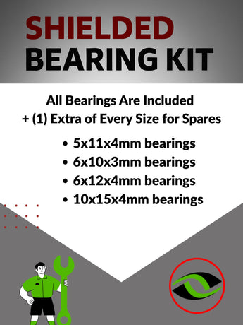 Representative image of an RCScrewZ metal-shielded bearing kit for DHK Hobby Maximus EP 1/8 #8382; exact bearing sizes and quantities vary by RC model.