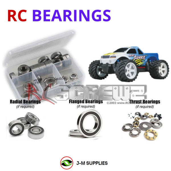 Representative image of an RCScrewZ rubber-sealed bearing kit for Duratrax Mini Quake SE; exact bearing sizes and quantities vary by RC model.