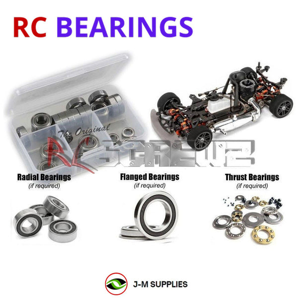 Representative image of an RCScrewZ rubber-sealed bearing kit for HotBodies R10 Onroad 1/10th; exact bearing sizes and quantities vary by RC model.