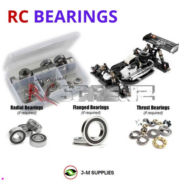 Representative image of an RCScrewZ rubber-sealed bearing kit for Hot Bodies D819RS 1/8th (#204579); exact bearing sizes and quantities vary by RC model.