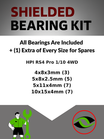 Representative image of an RCScrewZ rubber-sealed bearing kit for HPI Racing RS4 Pro 1/10 Electric 4WD Touring Car (170); exact bearing sizes and quantities vary by RC model.