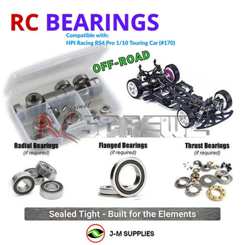 Representative image of an RCScrewZ rubber-sealed bearing kit for HPI Racing RS4 Pro 1/10 Electric 4WD Touring Car (170); exact bearing sizes and quantities vary by RC model.