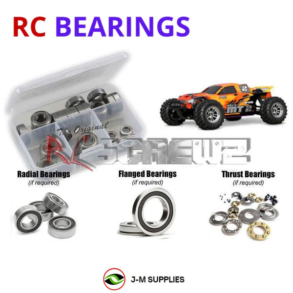 Representative image of an RCScrewZ rubber-sealed bearing kit for HPI Racing MT2 / EVO .18 Nitro 1/10 4WD Stadium (10401, 10402); exact bearing sizes and quantities vary by RC model.