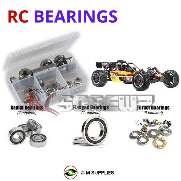 Representative image of an RCScrewZ rubber-sealed bearing kit for HPI Racing Baja 5B 1/5 Gasoline 2WD Buggy RTR (10600, 10601); exact bearing sizes and quantities vary by RC model.