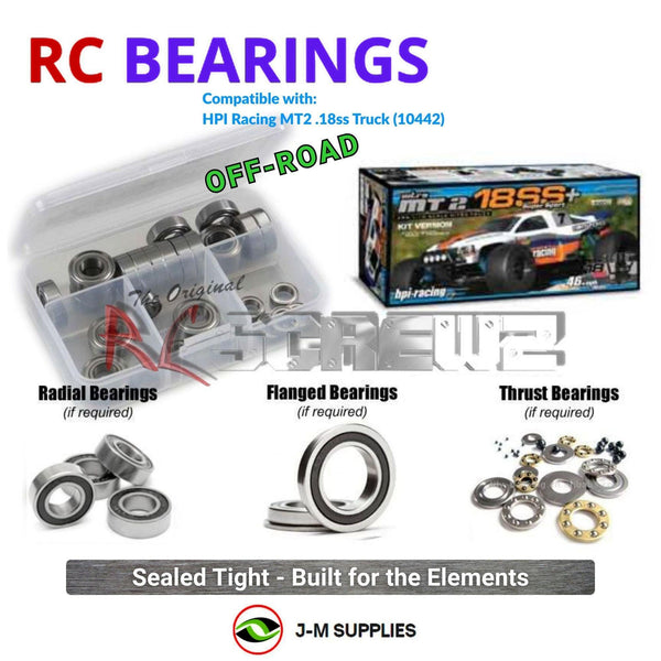 Representative image of an RCScrewZ rubber-sealed bearing kit for HPI Racing Nitro MT2 .18SS 1/10 Nitro 4WD Truck (10442); exact bearing sizes and quantities vary by RC model.