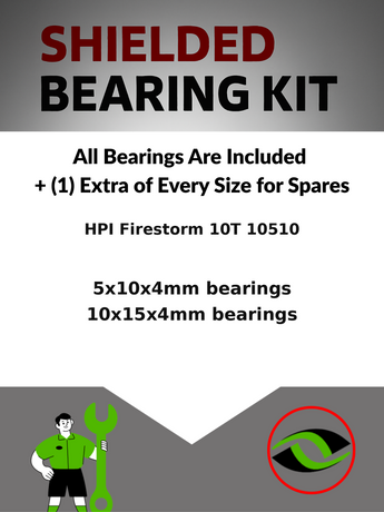 Representative image of an RCScrewZ rubber-sealed bearing kit for HPI Firestorm 10T 1/10 Nitro 2WD Stadium Truck (10510); exact bearing sizes and quantities vary by RC model.