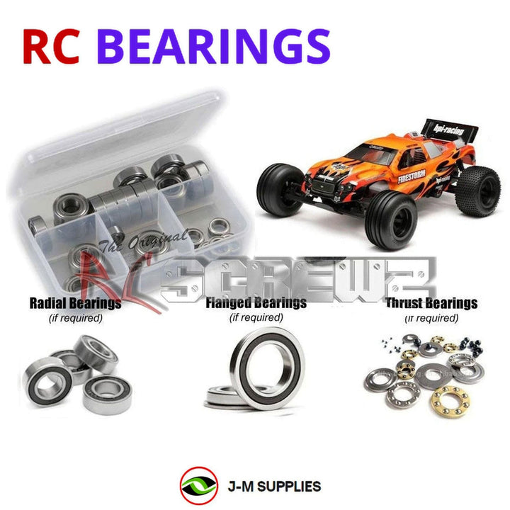 Representative image of an RCScrewZ rubber-sealed bearing kit for HPI Firestorm 10T 1/10 Nitro 2WD Stadium Truck (10510); exact bearing sizes and quantities vary by RC model.