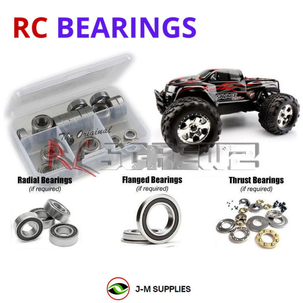 Representative image of an RCScrewZ rubber-sealed bearing kit for HPI Racing Savage Flux HP 1/8 Electric 4WD Truck (104240); exact bearing sizes and quantities vary by RC model.