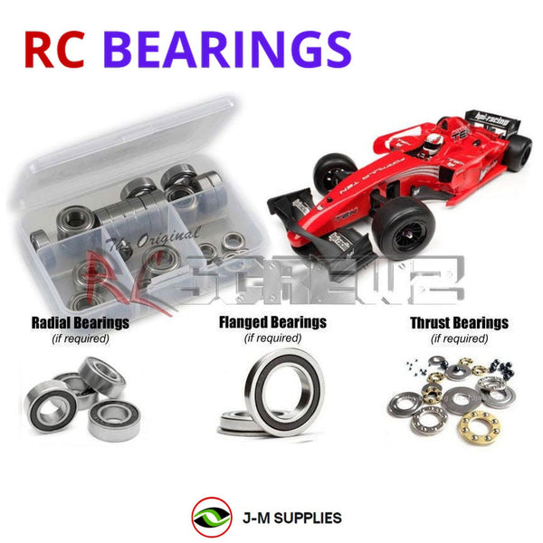 Representative image of an RCScrewZ rubber-sealed bearing kit for HPI F10 Formula Ten 1/10 Electric 2WD Formula One Car (102851); exact bearing sizes and quantities vary by RC model.