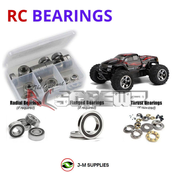 Representative image of an RCScrewZ rubber-sealed bearing kit for HPI Savage XS Flux RTR 4WD Mini Monster Truck (106571, HPI106571); exact bearing sizes and quantities vary by RC model.