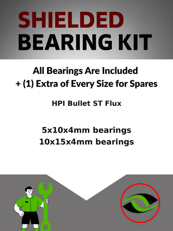 Representative image of an RCScrewZ rubber-sealed bearing kit for HPI Bullet ST Flux 1/10 Electric 4WD Stadium Truck (107008); exact bearing sizes and quantities vary by RC model.