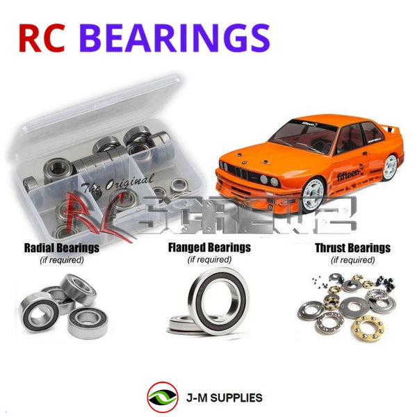 Representative image of an RCScrewZ rubber-sealed bearing kit for HPI RS4 Sport 3 BMW M3 E30 1/10 Electric 4WD Touring (114343); exact bearing sizes and quantities vary by RC model.
