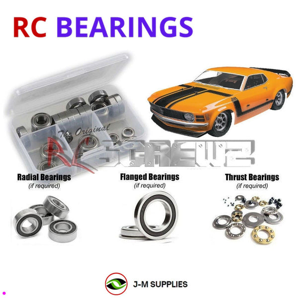Representative image of an RCScrewZ rubber-sealed bearing kit for HPI Baja 5R 1970 Mustang Boss 302 1/5 Gas 2WD On-Road (115123); exact bearing sizes and quantities vary by RC model.
