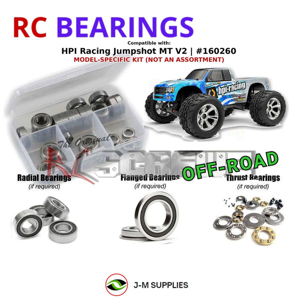 Representative image of an RCScrewZ rubber-sealed bearing kit for HPI Jumpshot MT V2 1/10 Electric 2WD Monster Truck (160260); exact bearing sizes and quantities vary by RC model.