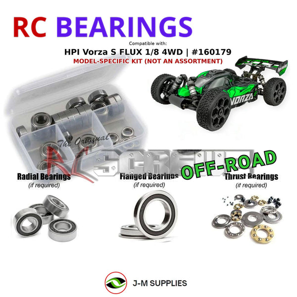 Representative image of an RCScrewZ rubber-sealed bearing kit for HPI Vorza S Buggy Flux 1/8 Elec 4WD (160179, HPI160179); exact bearing sizes and quantities vary by RC model.