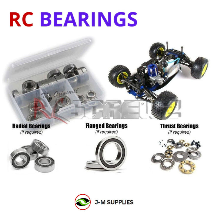 Representative image of an RCScrewZ rubber-sealed bearing kit for Kyosho TR-15 Monster Touring 1/8 Nitro 4WD (31213); exact bearing sizes and quantities vary by RC model.