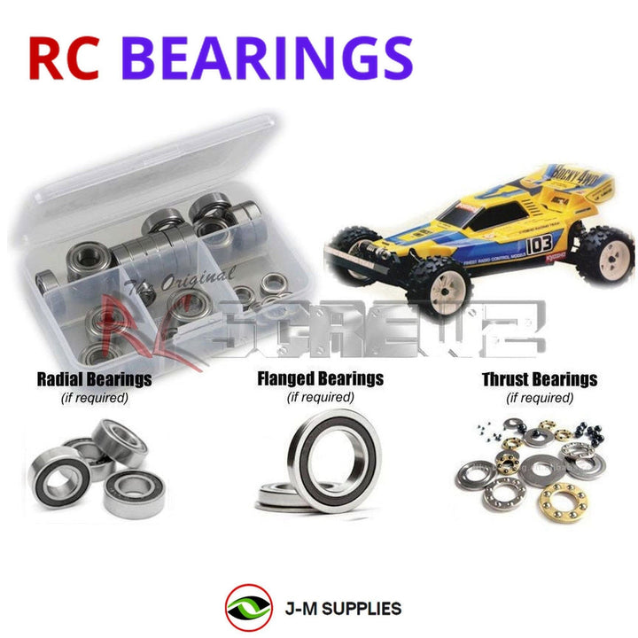Representative image of an RCScrewZ rubber-sealed bearing kit for Kyosho Rocky 1/10 Electric 4WD Buggy (3101); exact bearing sizes and quantities vary by RC model.
