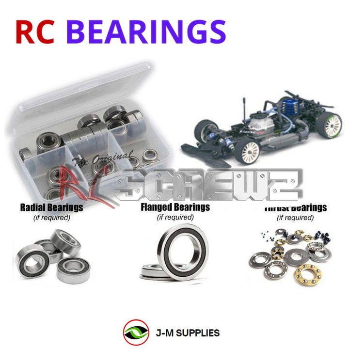 Representative image of an RCScrewZ rubber-sealed bearing kit for Kyosho PureTen V-One RR 1/10 Nitro 4WD Touring (31102); exact bearing sizes and quantities vary by RC model.