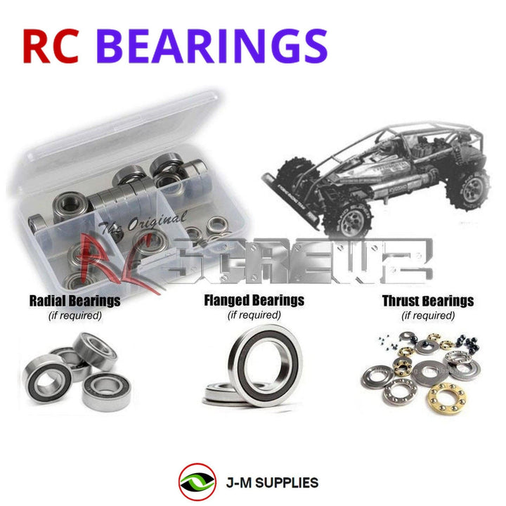 Representative image of an RCScrewZ rubber-sealed bearing kit for Kyosho Vanning/Presto Integra 1/8 Nitro 4WD Buggy (3058, 3059); exact bearing sizes and quantities vary by RC model.