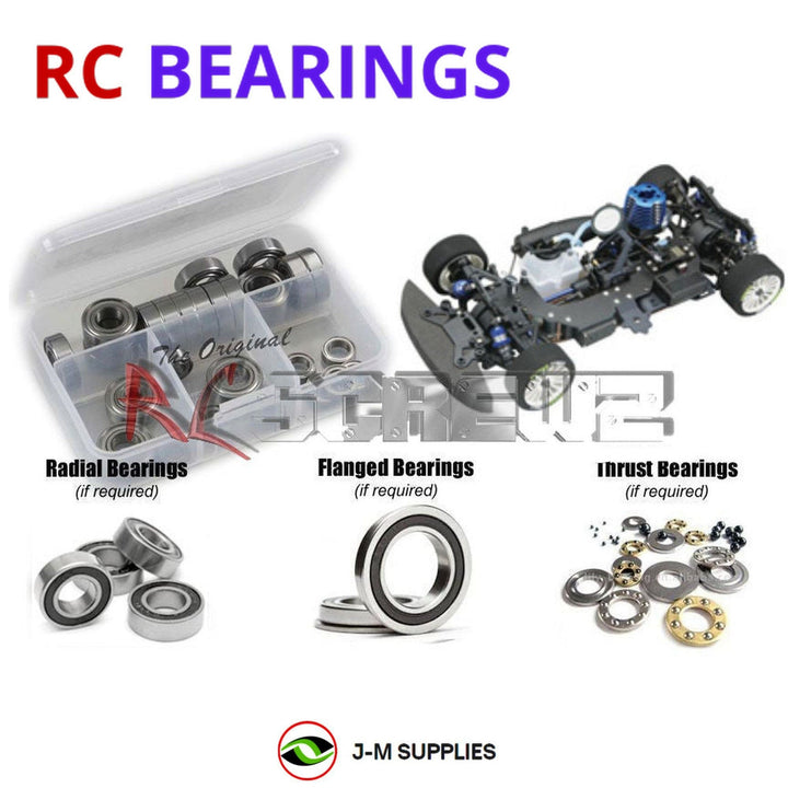 Representative image of an RCScrewZ rubber-sealed bearing kit for Kyosho FW-05R/S 1/10 Nitro 4WD Touring Car (31581); exact bearing sizes and quantities vary by RC model.