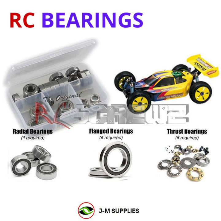 Representative image of an RCScrewZ rubber-sealed bearing kit for Kyosho Inferno MP777 SP1 1/8 Nitro 4WD Buggy (31778); exact bearing sizes and quantities vary by RC model.