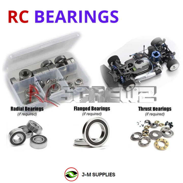 Representative image of an RCScrewZ rubber-sealed bearing kit for Kyosho V-One RRR 1/10 Nitro 4WD Touring Car (31256); exact bearing sizes and quantities vary by RC model.