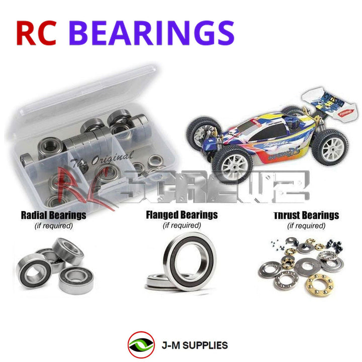 Representative image of an RCScrewZ rubber-sealed bearing kit for Kyosho Inferno MP7.5 1/8 Nitro 4WD Buggy (31081); exact bearing sizes and quantities vary by RC model.