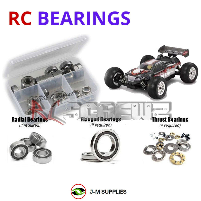 Representative image of an RCScrewZ rubber-sealed bearing kit for Kyosho Inferno ST 1/8 Nitro 4WD Truggy (31351); exact bearing sizes and quantities vary by RC model.