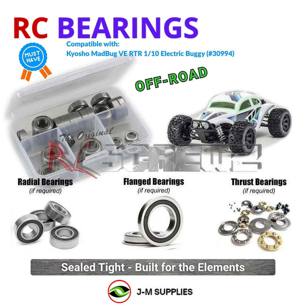 J-M SUPPLIES - RCScrewZ Rubber Shielded Bearing Kit kyo160r for Kyosho MadBug VE RTR 1/10 4WD Buggy (#30994) | SET - 